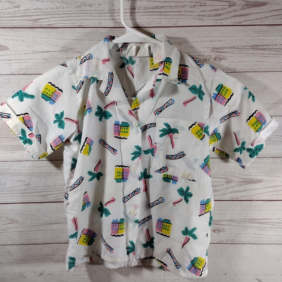 80s Overall Suspender Shorts outfit tropical - Picture 5 of 16